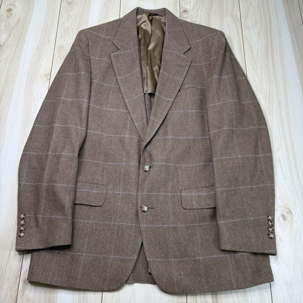 GANT Flannel Wool Windowpane Nailhead Half-Lined Sport Coat Mens Size 40L Brown